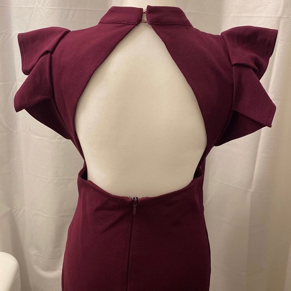 Lulus Stylish Splendor Burgundy Backless Ruffle Bodycon Midi - Picture 4 of 6